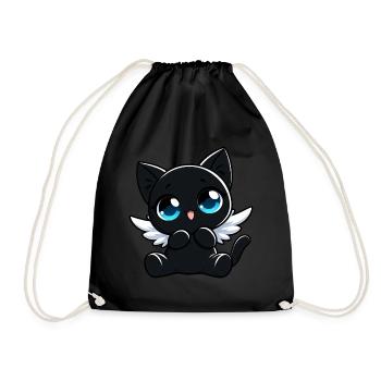 Schwarze Katze Engel Flügel Süß Cartoon - Turnbeutel - Schwarz - Vorne