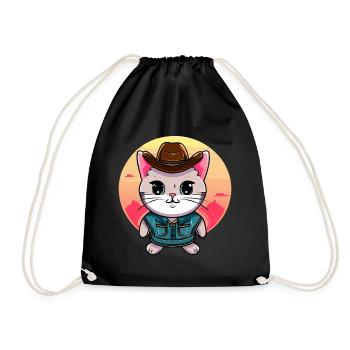 Kawaii cat in cowboy costume - Drawstring Bag - black - Front