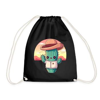 Kawaii cowboy cactus in sunset - Drawstring Bag - black - Front