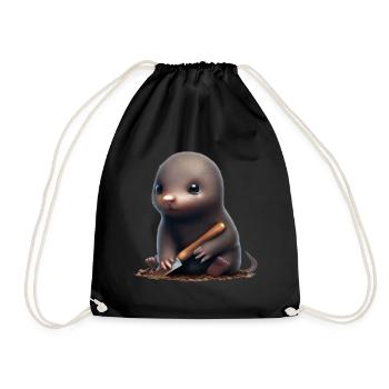 Cute mole with shovel - Drawstring Bag - black - Front