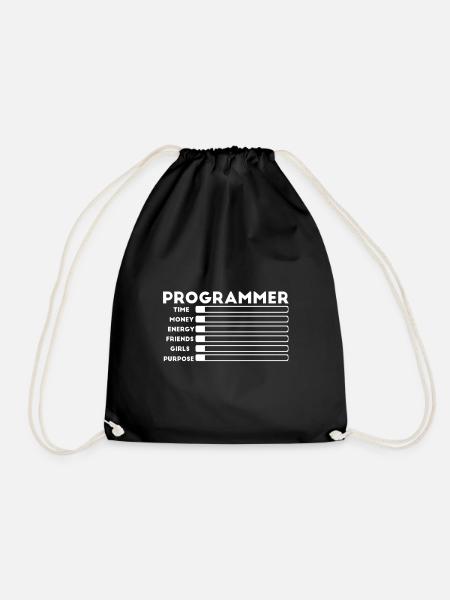 Programmer nerd computer HTML - Drawstring Bag - black