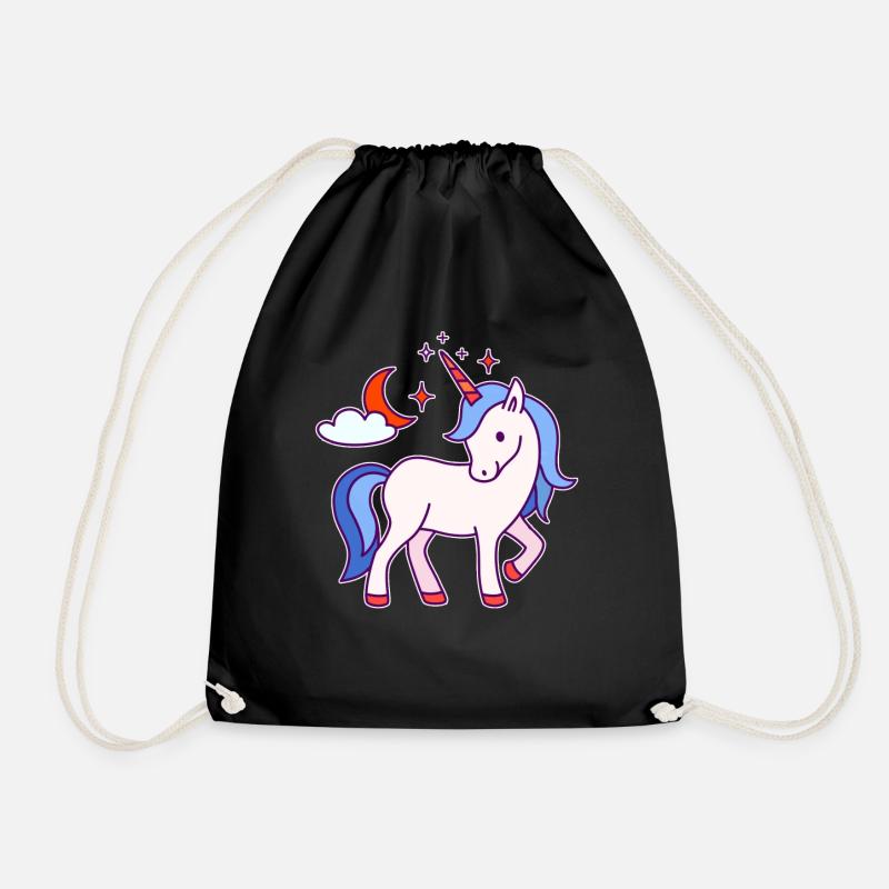Unicorn - moon - stars - Drawstring Bag - black