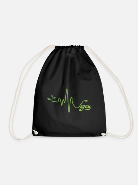 Vegan heartbeat - Drawstring Bag - black