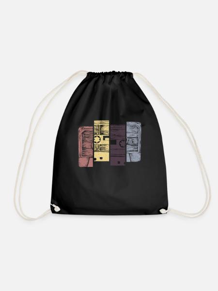 Retro Music Cassette Sketch Vintage Audio Drawing - Drawstring Bag - black