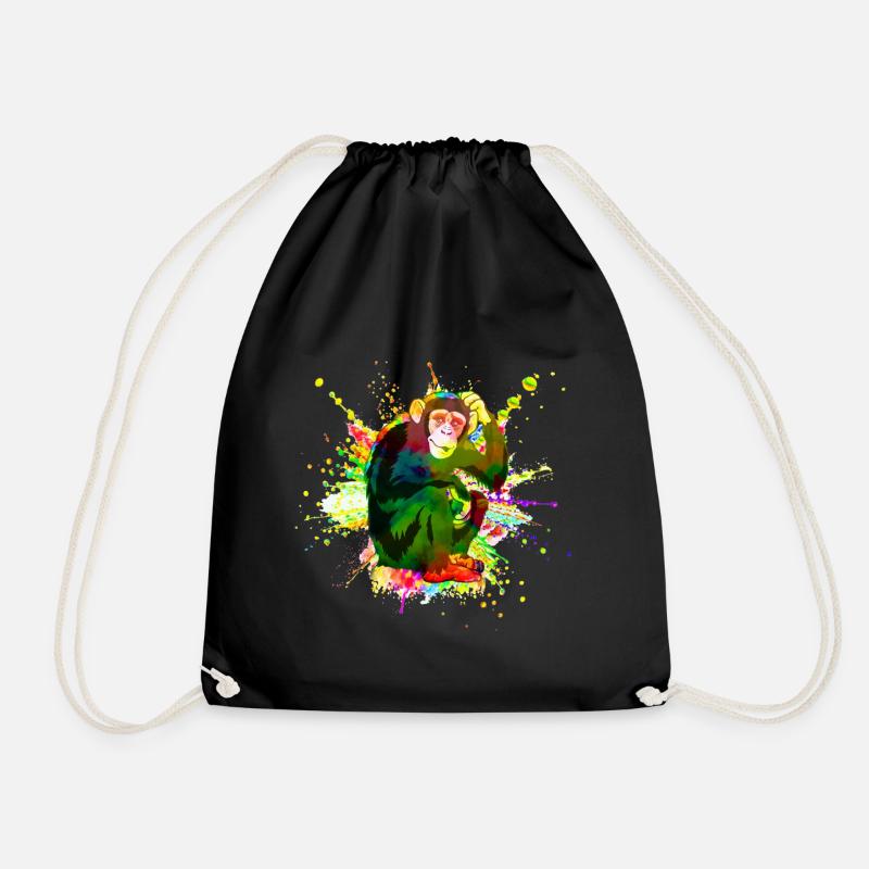 Affe in coolem und buntem Artwork - Monkey Ape - Turnbeutel - Schwarz