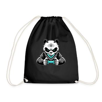Panda Bear gaming console gambler nerd gamer video - Drawstring Bag - black - Front