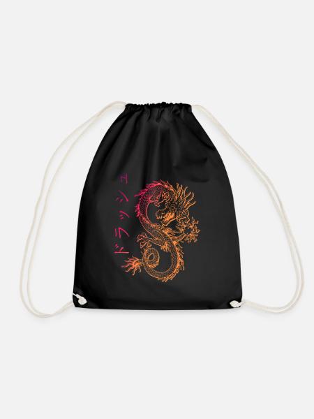 Japanese dragon vintage streetwear Dragon E-Boy - Drawstring Bag - black