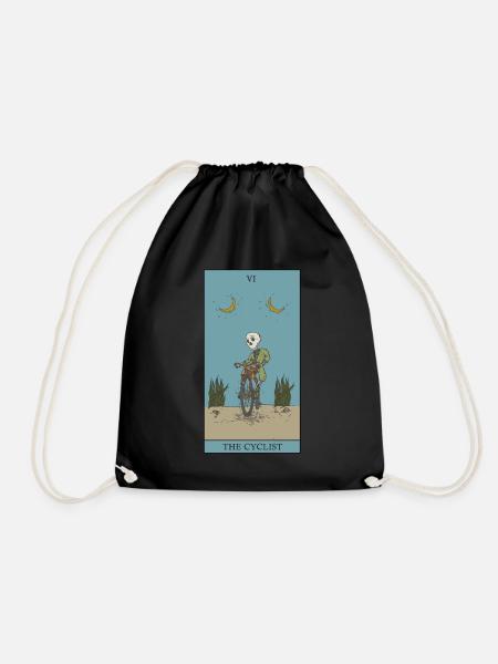 Bicycle Cyclist Tarot Card Protection Symbol - Drawstring Bag - black