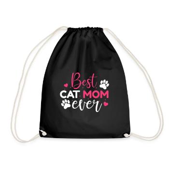 Best cat mom ever - Drawstring Bag - black - Front