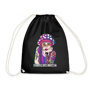 POP-ART COMIC TATTOO GIRL LIKE I CARE? - Drawstring Bag - black - Front