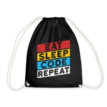 CODE CODER CODING Spruch | EAT SLEEP CODE REPEAT - Turnbeutel - Schwarz - Vorne