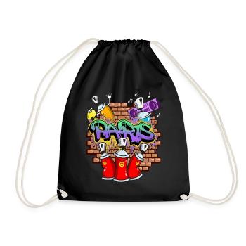 Paris France City Graffiti Sprayer Skater - Drawstring Bag - black - Front