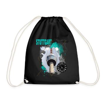 Stuttgart Germany City Skyline Vintage Retro - Drawstring Bag - black - Front