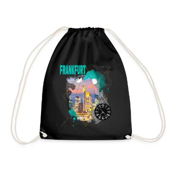 Frankfurt Germany City Skyline Vintage Retro - Drawstring Bag - black - Front