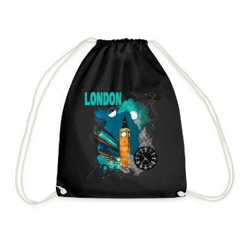London England UK City Skyline Vintage Retro - Drawstring Bag - black - Front