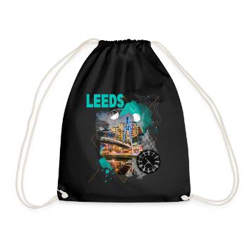Leeds England UK City Skyline Vintage Retro - Drawstring Bag - black - Front