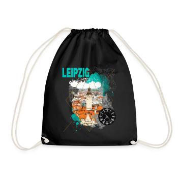 Leipzig Germany City Skyline Vintage Retro - Drawstring Bag - black - Front
