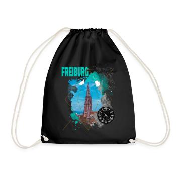 Freiburg Germany City Skyline Vintage Retro - Drawstring Bag - black - Front