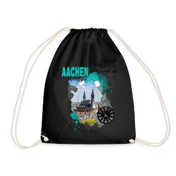 Aachen Germany City Skyline Vintage Retro - Drawstring Bag - black - Front