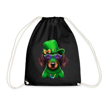 St. Patricks Day Dackel Wiener Hund Kleeblatt - Turnbeutel - Schwarz - Vorne