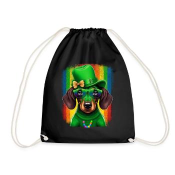 St. Patricks Day Dackel Wiener Hund Kleeblatt - Turnbeutel - Schwarz - Vorne