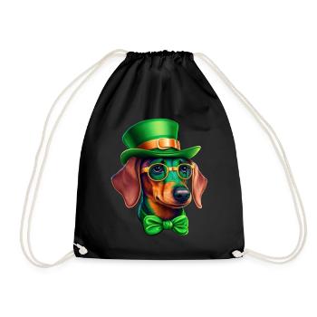 St. Patricks Day Dackel Wiener Hund Kleeblatt - Turnbeutel - Schwarz - Vorne