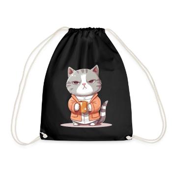 Cat Café Tasse Café Pyjama Dessin Animé Drôle - Sac de sport léger - noir - Devant