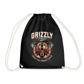 Bear Grizzly Roars Bear's Head Nature Wilderness Forest - Drawstring Bag - black - Front
