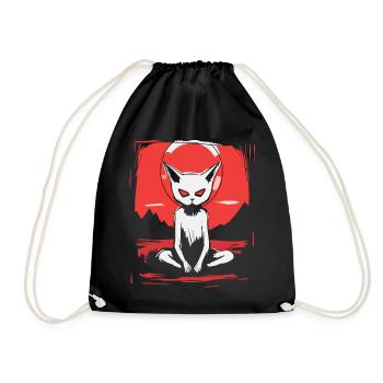 Japan, Red Sun, Yoga, Cat - Drawstring Bag - black - Front