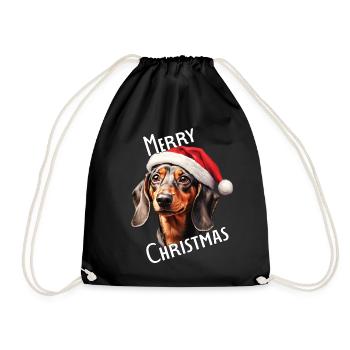 Teckel avec bonnet de Père Noël - cadeau de Noël - Sac de sport léger - noir - Devant