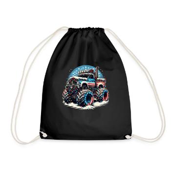 USA Monster Truck - Weihnachtslichter Lichterkette - Turnbeutel - Schwarz - Vorne