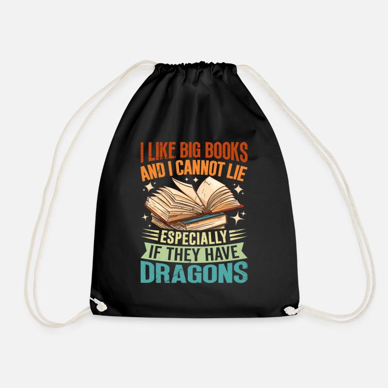 Drachen Buch Spruch - I Like Big Books - Turnbeutel - Schwarz