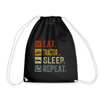 Eat Tractor Sleep Repeat - Retro Traktor Erntezeit - Turnbeutel - Schwarz - Vorne