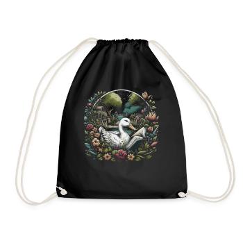 Duck Reading Book – Full Moon Seascape - Drawstring Bag - black - Front