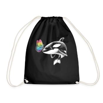 Orca-wal-schmetterlinge-tier-blumenillustration - Turnbeutel - Schwarz - Vorne