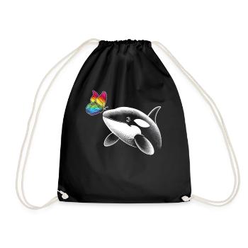 Orca Wal Schmetterlinge Tier Blumen Illustration - Turnbeutel - Schwarz - Vorne