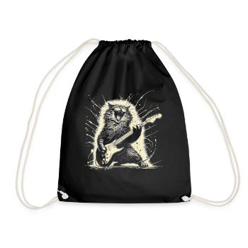Rock Music Cat Funny Humor Gift Idea - Drawstring Bag - black - Front
