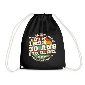 anniversaire 1993 - né en juin 1993 - 30 ans - Sac de sport léger - noir - Devant