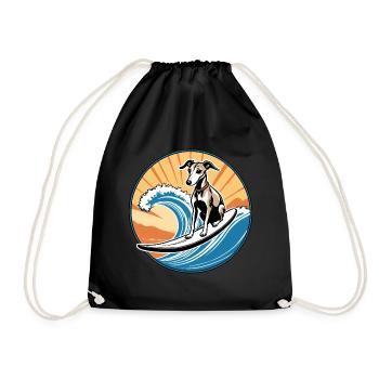 Whippet Dog Surfing the Great Wave - Drawstring Bag - black - Front