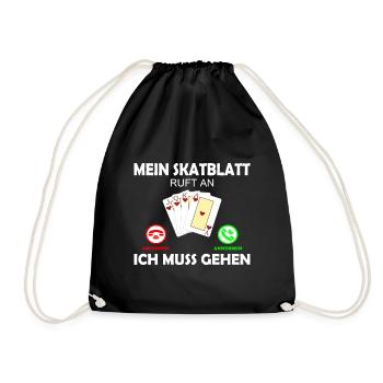 Skat Kartenspiel Lustig Spruch Skatblatt ruft an - Turnbeutel - Schwarz - Vorne