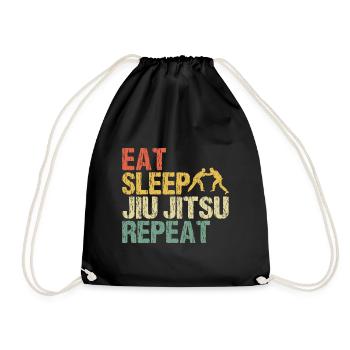 Jiu Jitsu Kampfsport Eat Sleep Repeat Retro Spruch - Turnbeutel - Schwarz - Vorne