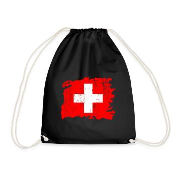 Schweiz Schweizer Switzerland Flagge Kreuz - Turnbeutel - Schwarz - Vorne