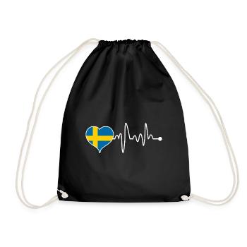 Sweden country Swedish flag heart heartbeat - Drawstring Bag - black - Front