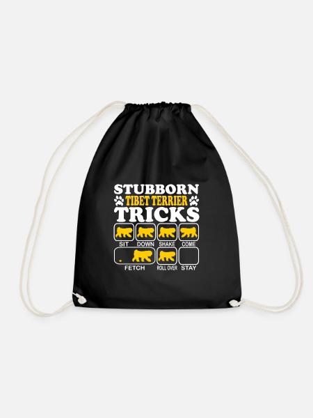 Tibetan Terrier Temple Dog Stubborn Tricks saying - Drawstring Bag - black