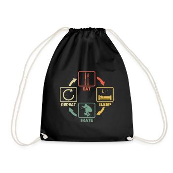 Skateboarder Skater Eat Sleep Skate saying retro - Drawstring Bag - black - Front