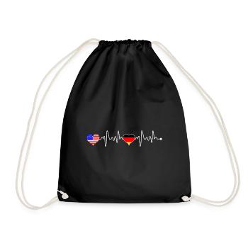 USA America Germany flag heartbeat - Drawstring Bag - black - Front