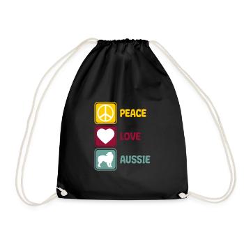 Australischer Schäferhund Aussie Peace Love Spruch - Turnbeutel - Schwarz - Vorne
