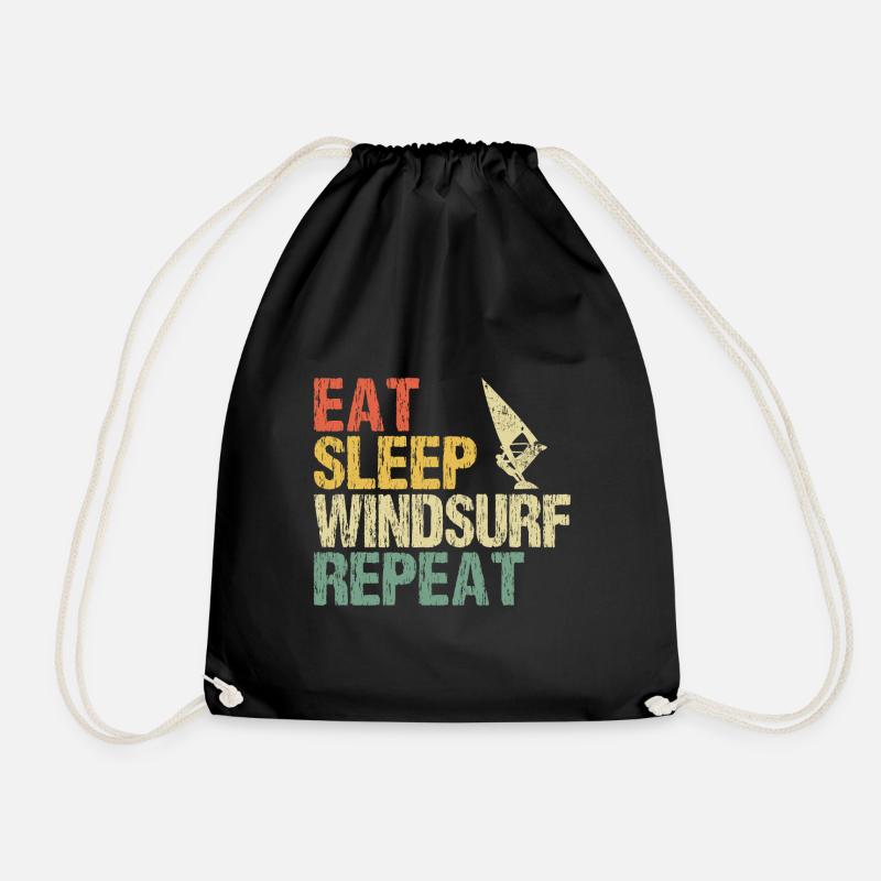 Windsurfen Windsurfer Eat Sleep Spruch Retro - Turnbeutel - Schwarz