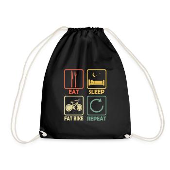 Fatbike Bicycle Eat Sleep Saying Retro Style - Drawstring Bag - black - Front