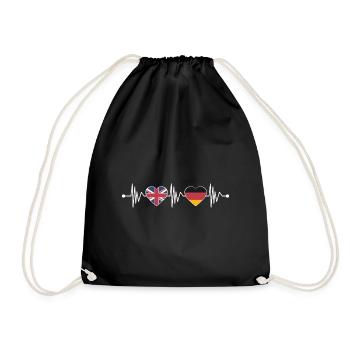 England Germany flag heart coat of arms heartbeat - Drawstring Bag - black - Front